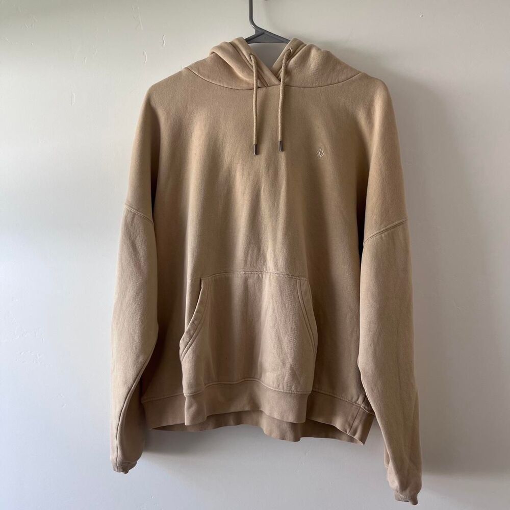 Volcom Tan Hoodie Oversized Sweatshirt Embroidered Stone Logo Size Medium